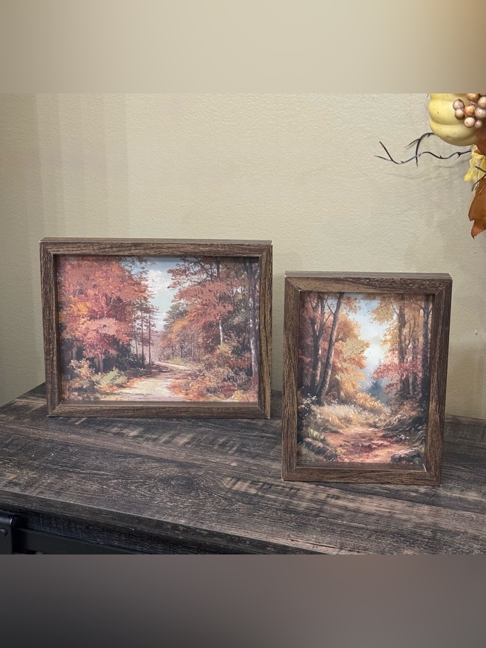 Wood-Frame Autumn Landscape Print - Brown Frame, Fall Colors